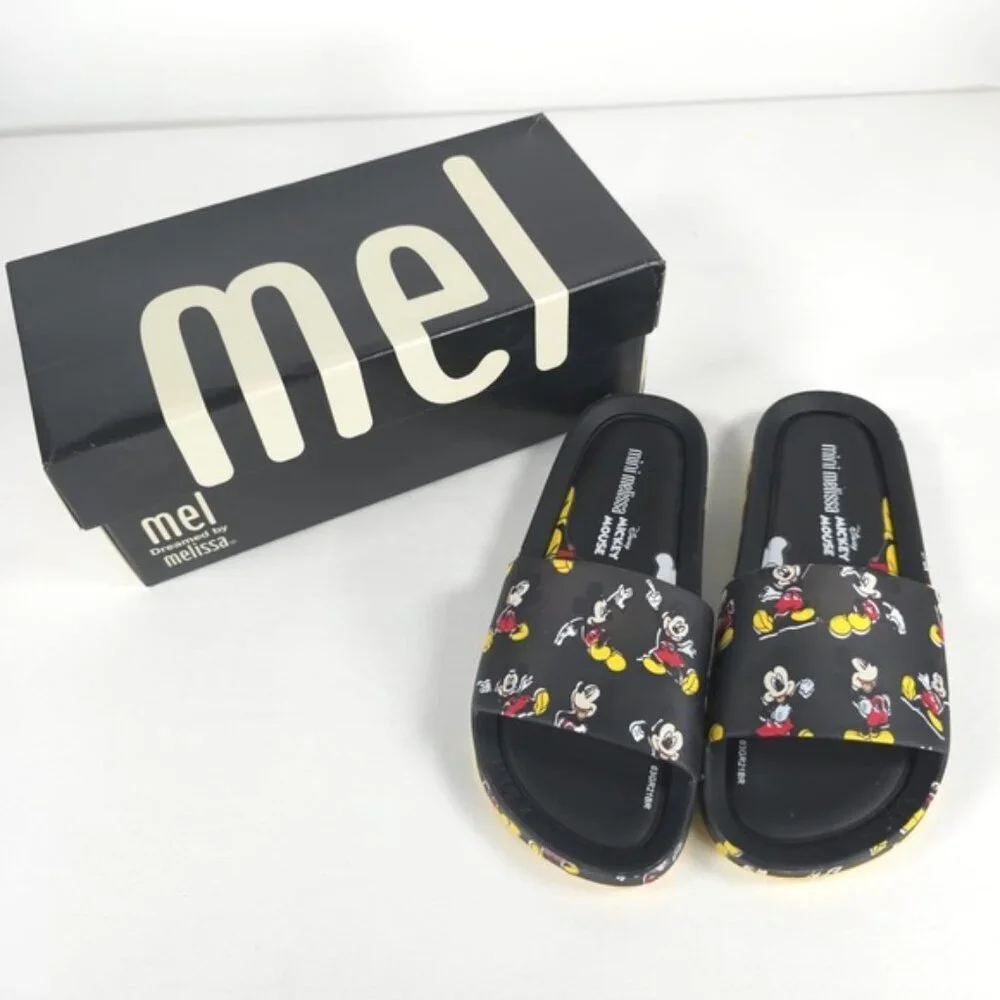 MINI MELISSA Unisex Black Beach‎ Slide III Mickey & Fiends Sandals Size 2 KIDS